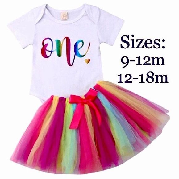 First Birthday Outfit | 1st Birthday Rainbow Sparkle Tutu Dress | Happy Birthday - Picture 2 of 9